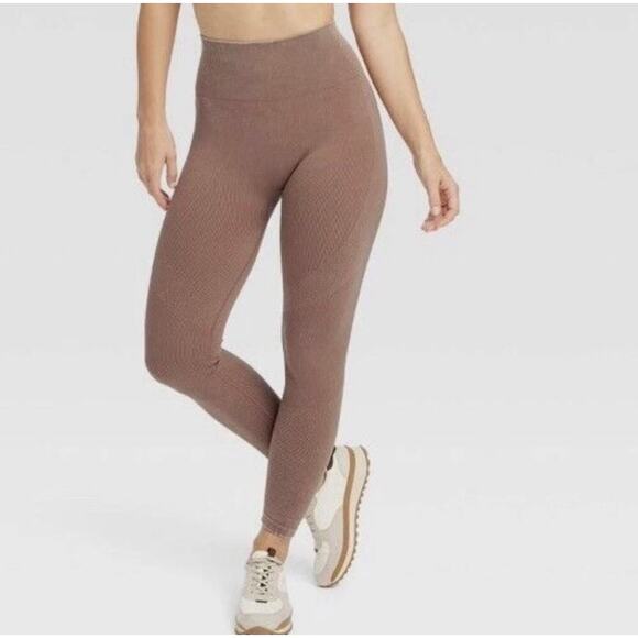 JoyLab Ribbed 7/8 Seamless Leggings – Caramel Brown – Women’s Size Large - Picture 1 of 7